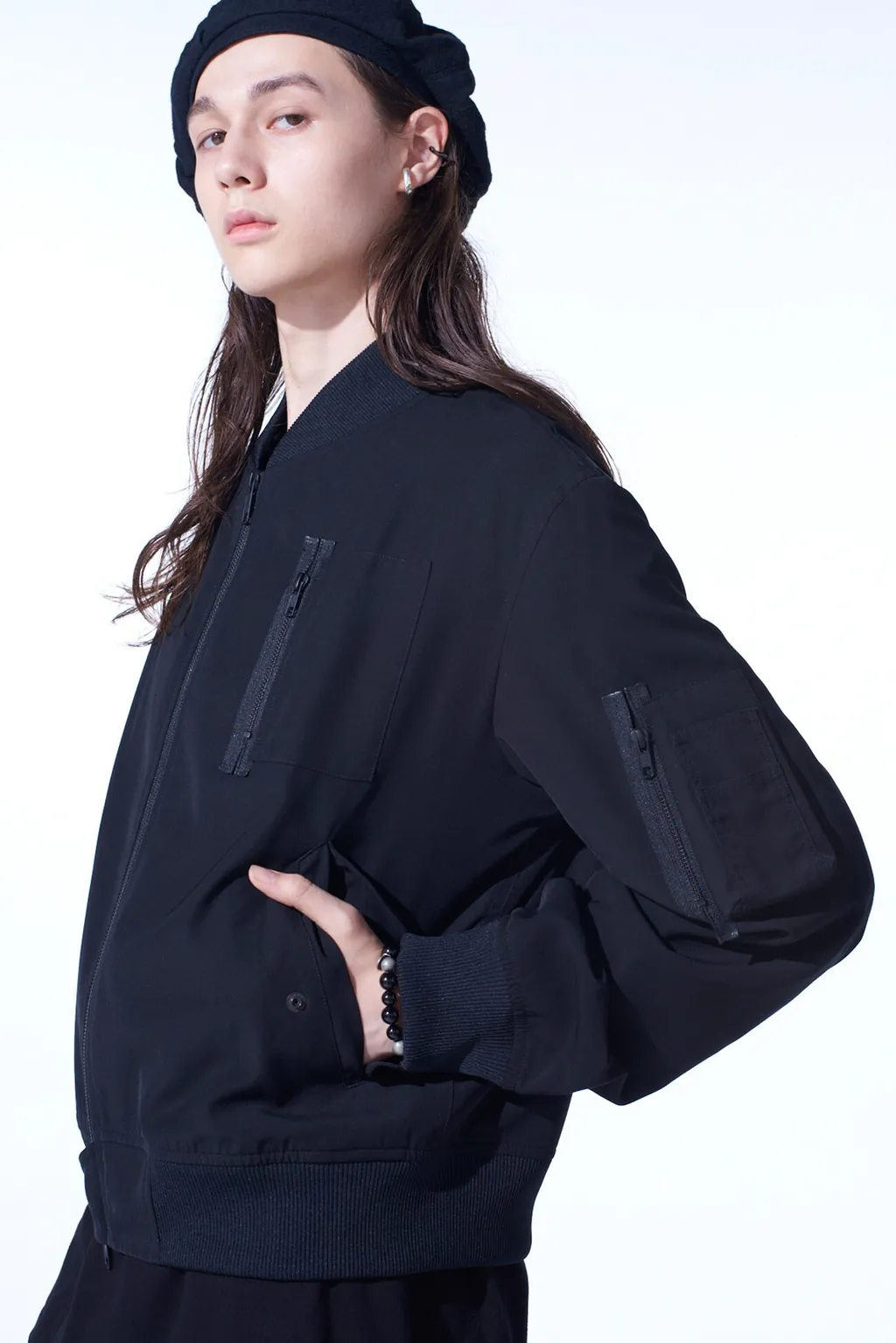 Pe/Gabardine Zipper-Taped Bomber Jacket