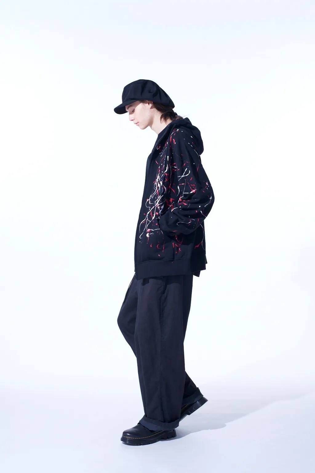 French Terry Splash Painted Zip-Up Hoodie Red