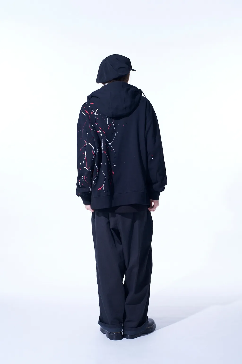 French Terry Splash Painted Zip-Up Hoodie Red