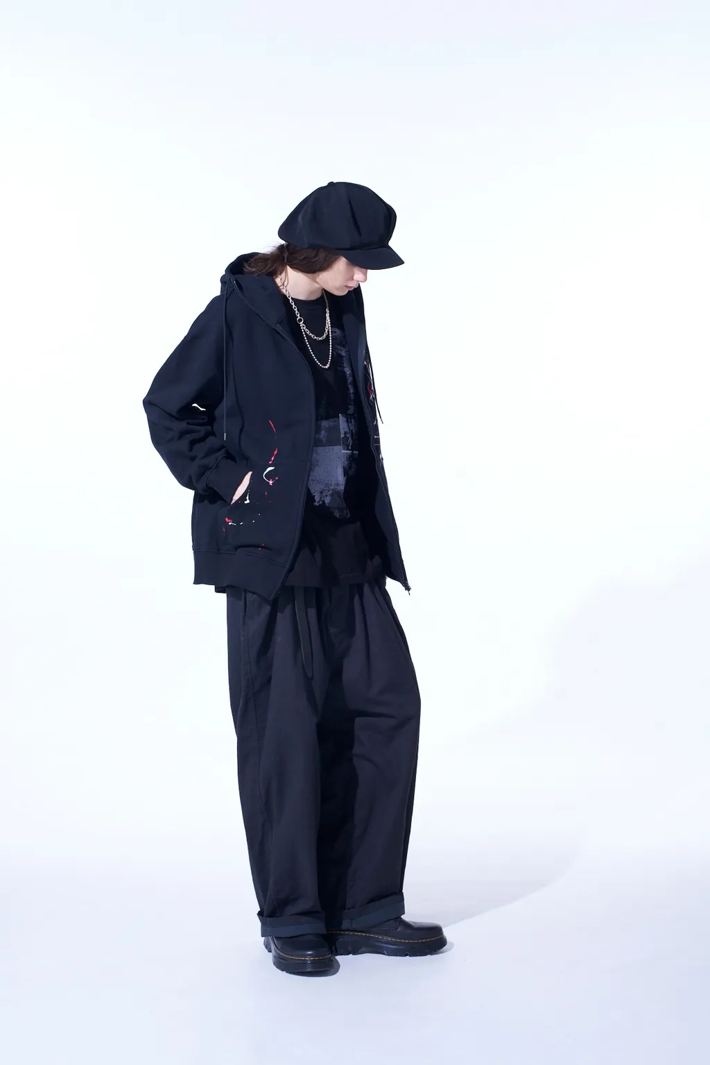 French Terry Splash Painted Zip-Up Hoodie Red