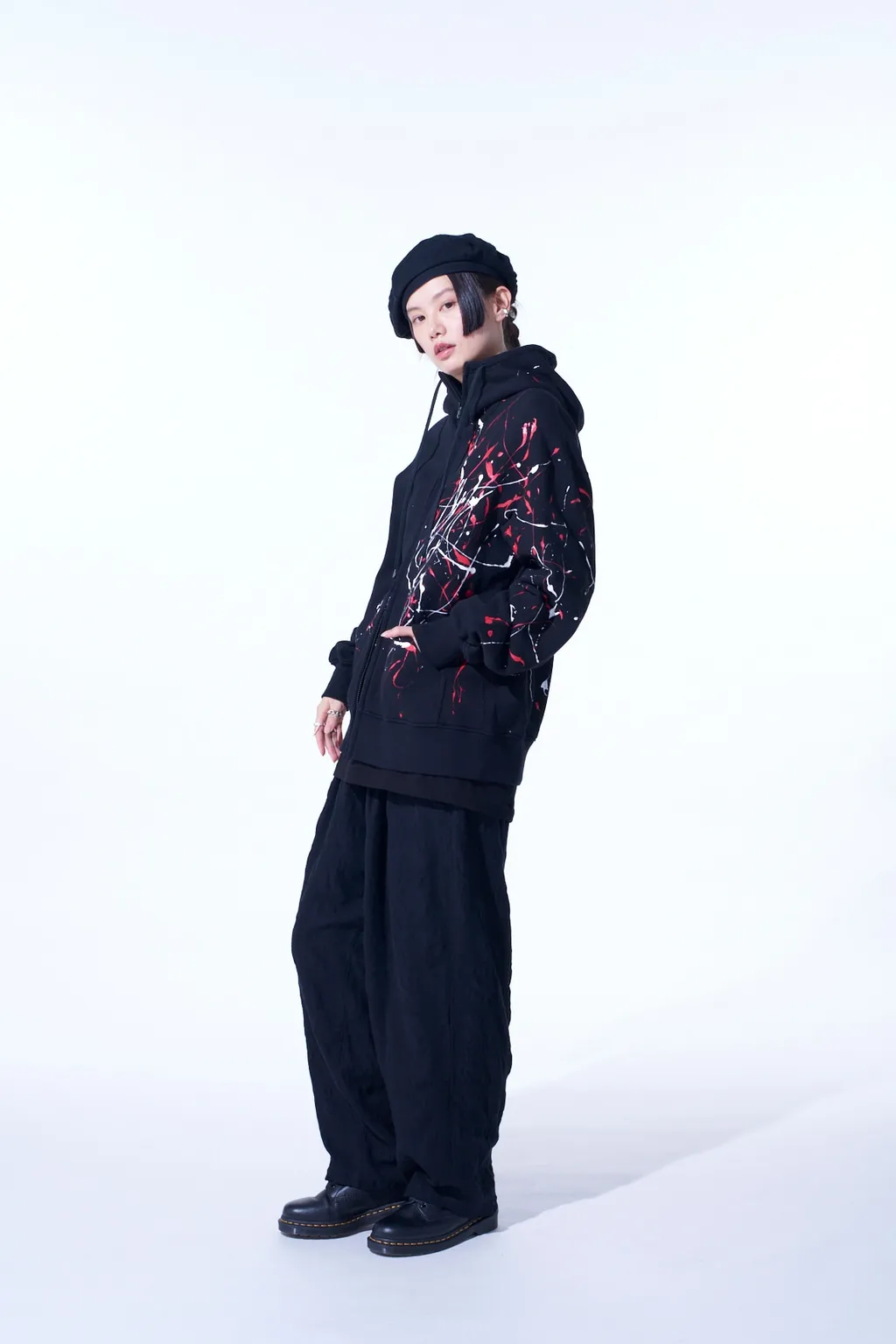 French Terry Splash Painted Zip-Up Hoodie Red