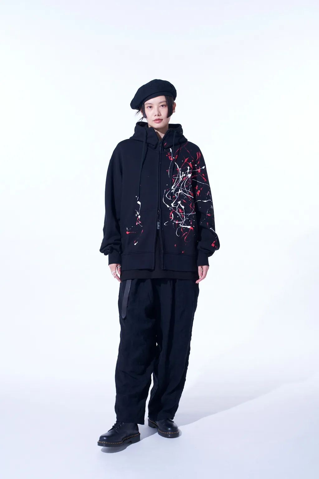 French Terry Splash Painted Zip-Up Hoodie Red