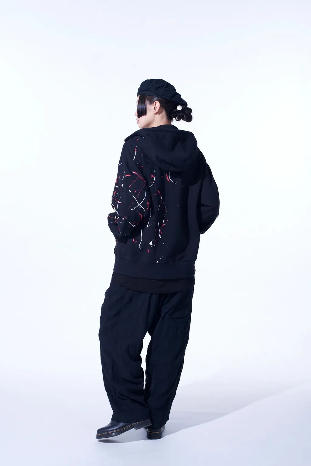 French Terry Splash Painted Zip-Up Hoodie Red