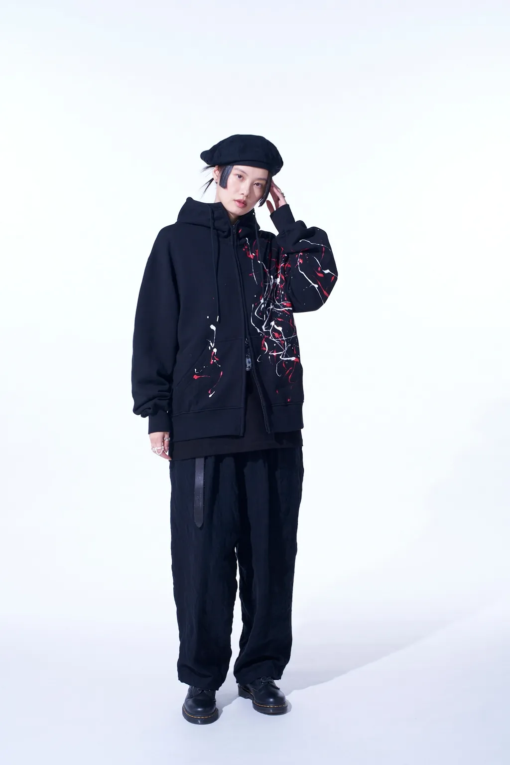 French Terry Splash Painted Zip-Up Hoodie Red