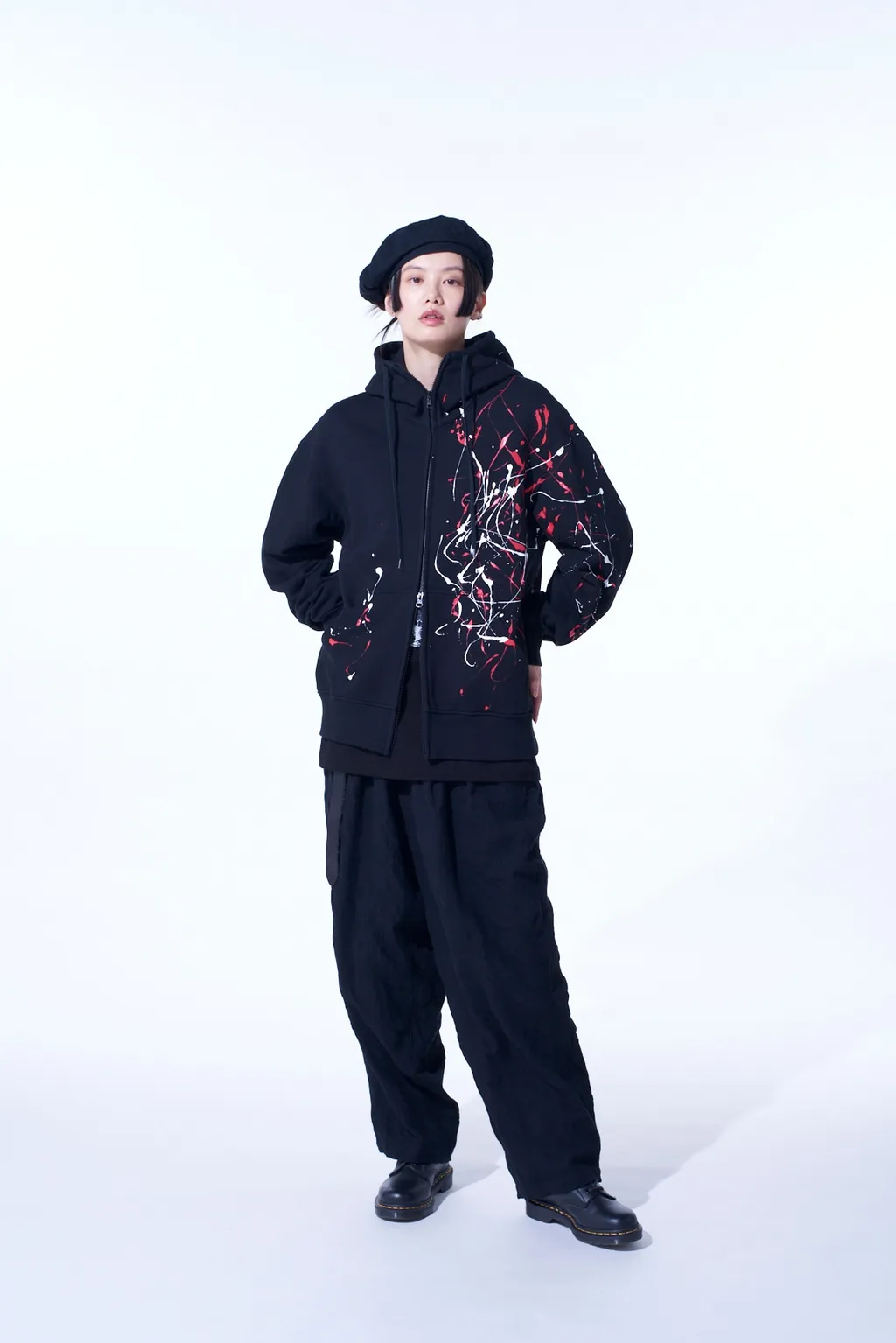 French Terry Splash Painted Zip-Up Hoodie Red