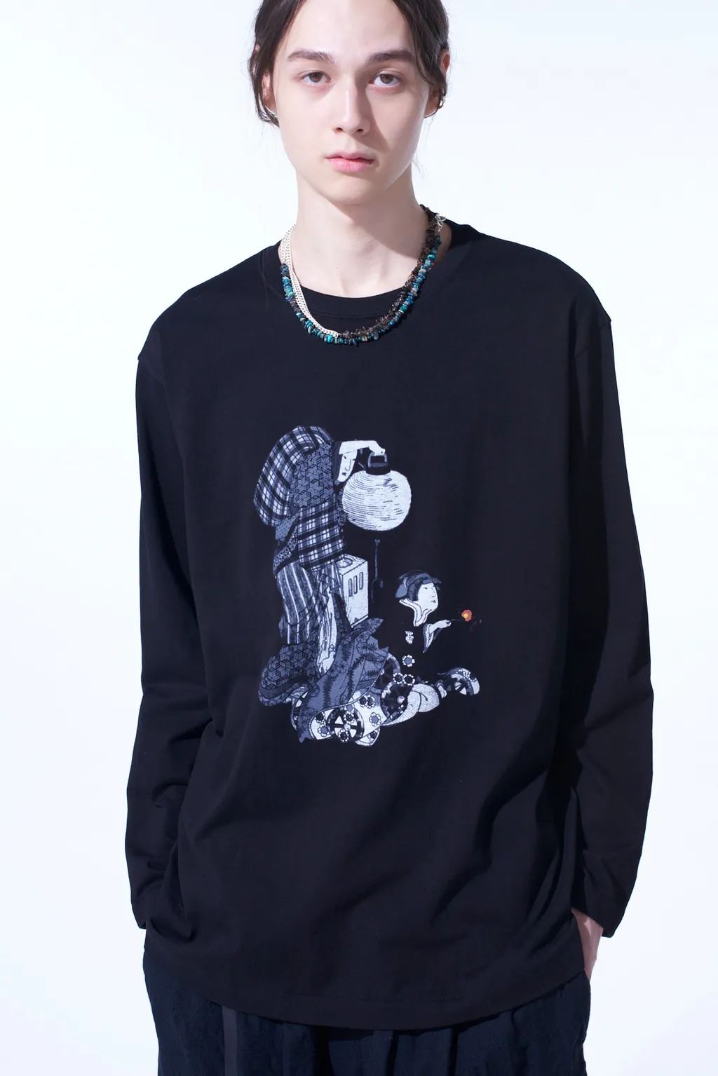 Ukiyo-E Graphic Long-Sleeved T-Shirt Flowers And Lanterns