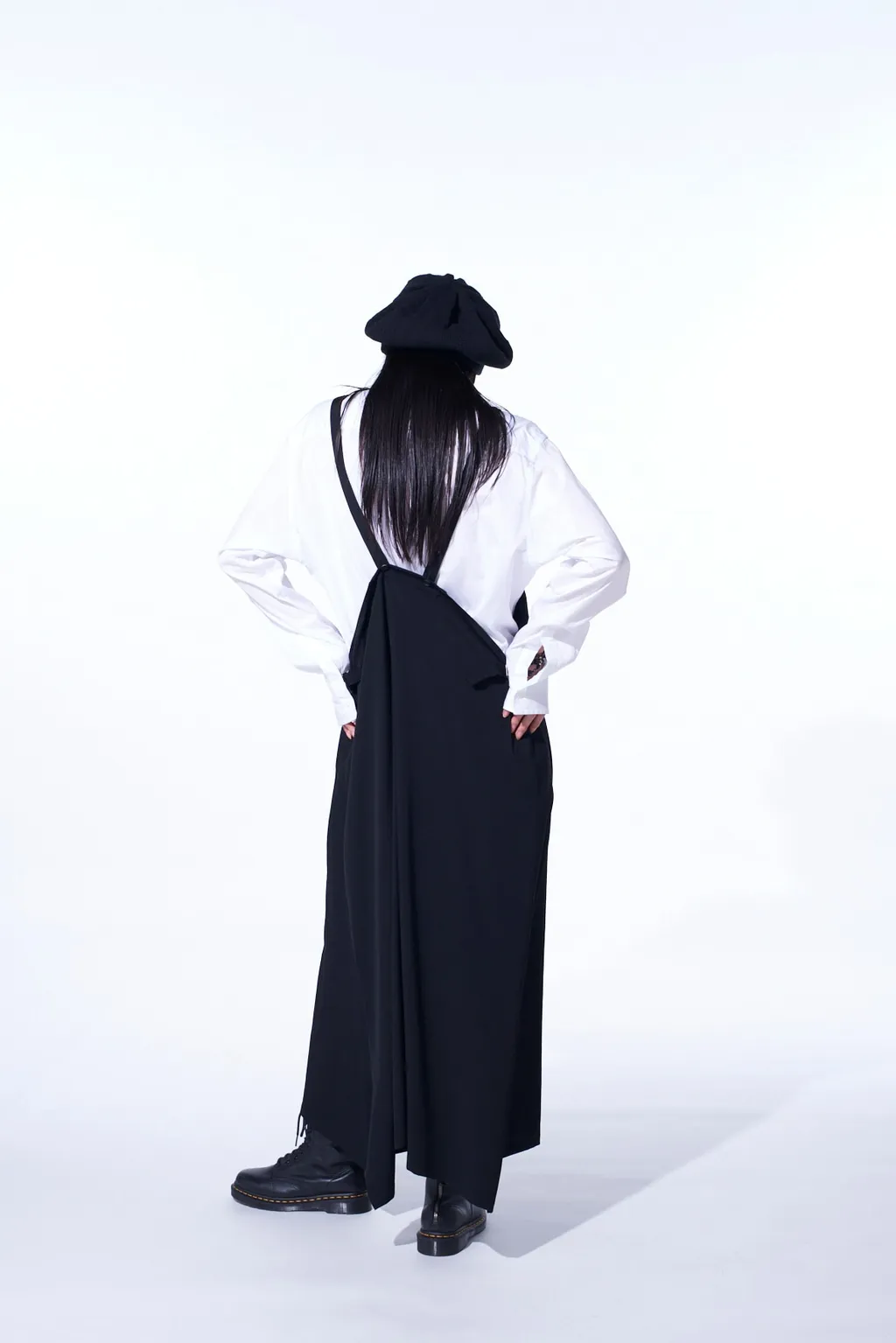 Washer Wool Gabardine Pleated Shoulder Strap Dress