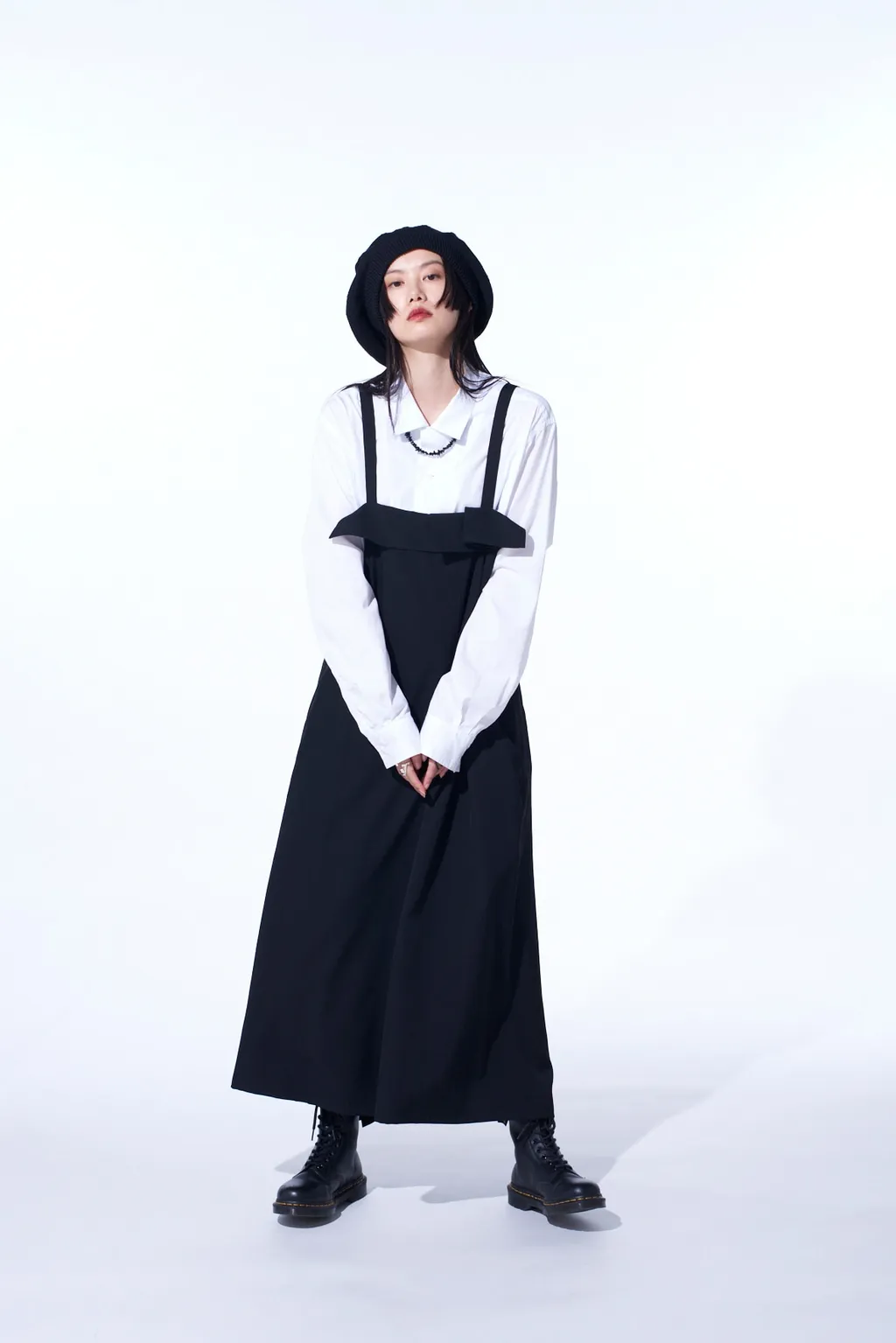 Washer Wool Gabardine Pleated Shoulder Strap Dress