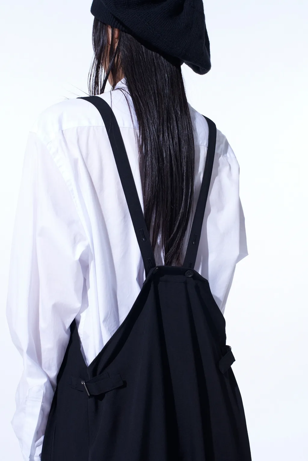 Washer Wool Gabardine Pleated Shoulder Strap Dress