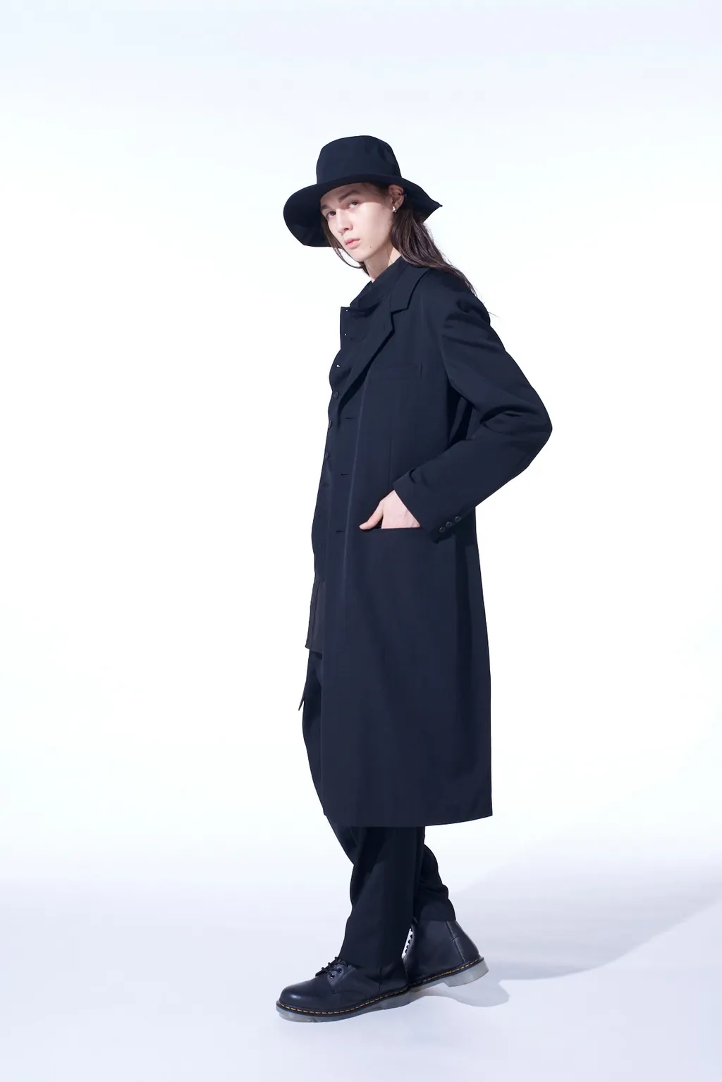Washer Wool Gabardine Slim Long Jacket