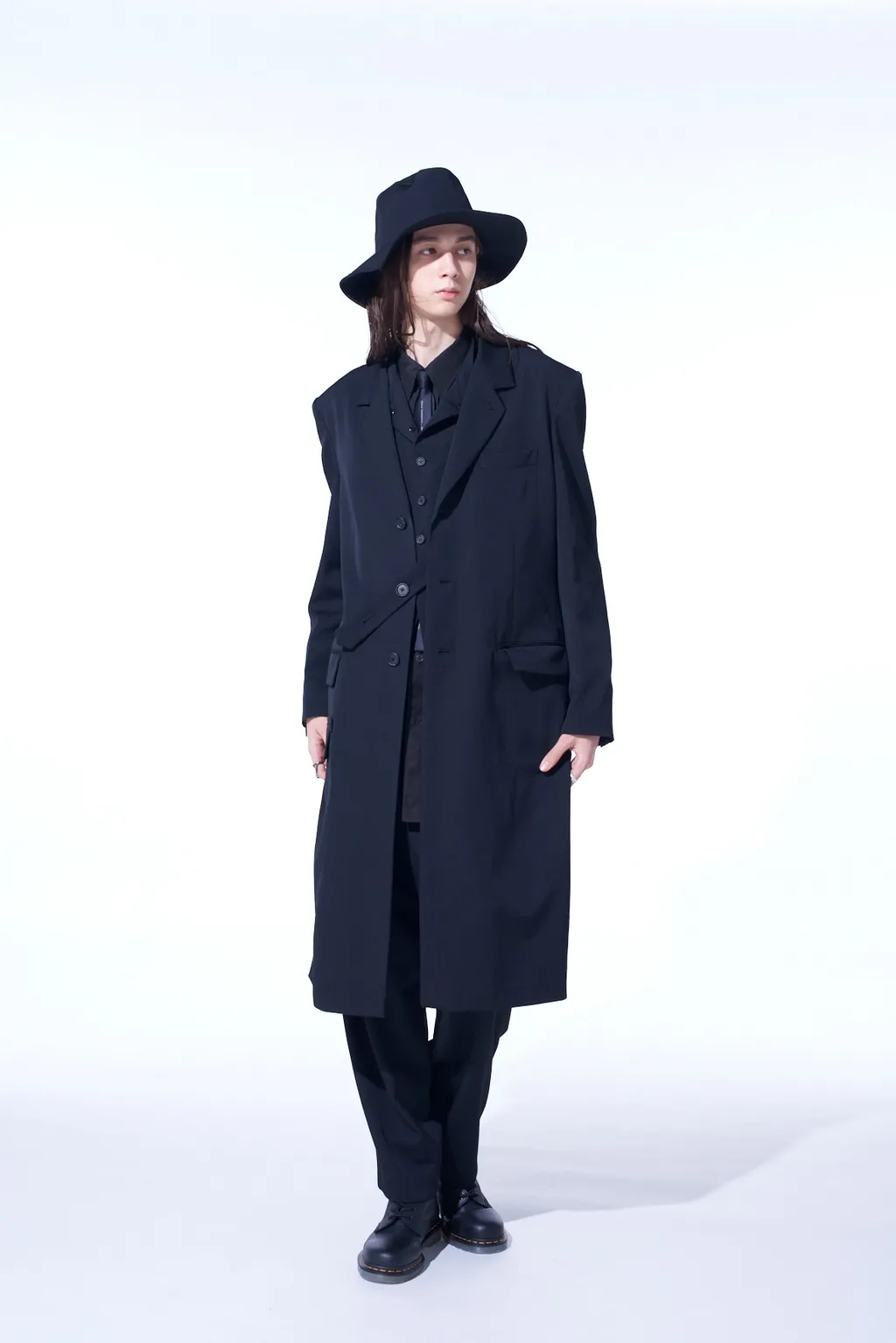 Washer Wool Gabardine Slim Long Jacket