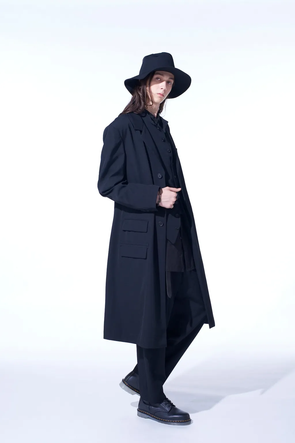 Washer Wool Gabardine Slim Long Jacket