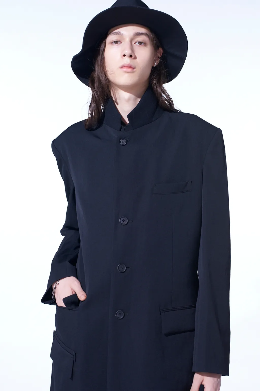 Washer Wool Gabardine Slim Long Jacket