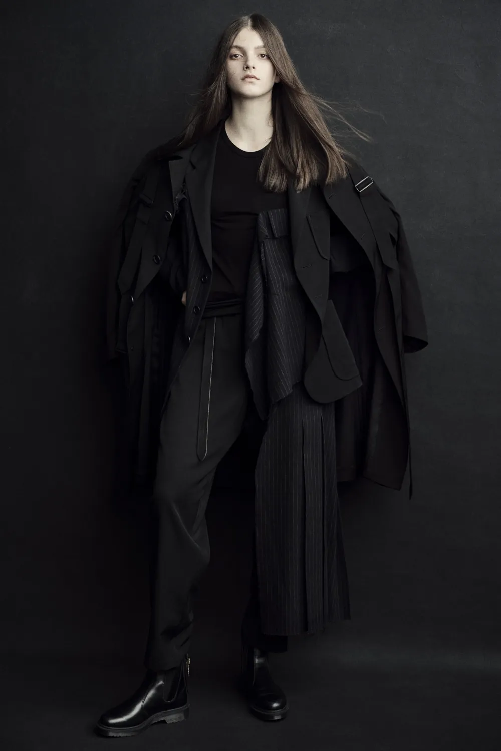 Rayon Jersey Long-Sleeved T-Shirt With Pleated Stripes Fabric