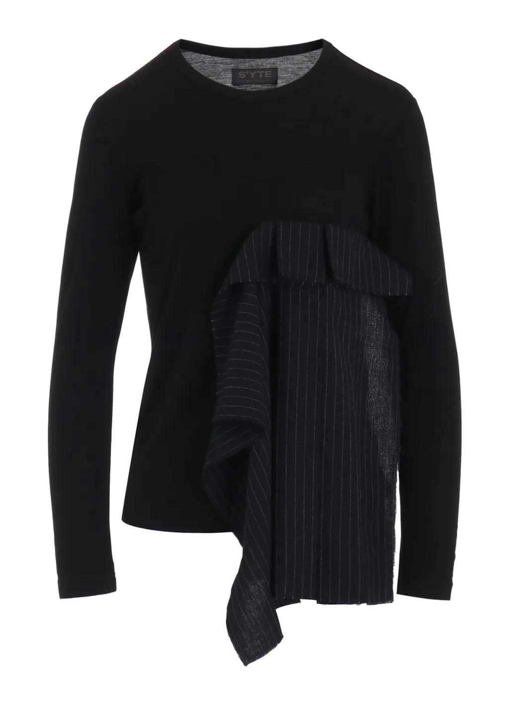 Rayon Jersey Long-Sleeved T-Shirt With Pleated Stripes Fabric