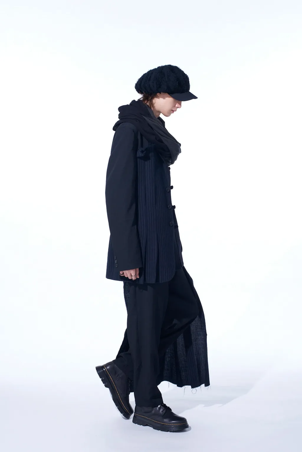 Washer Wool Gabardine Asymmetrical Pleated Jacket