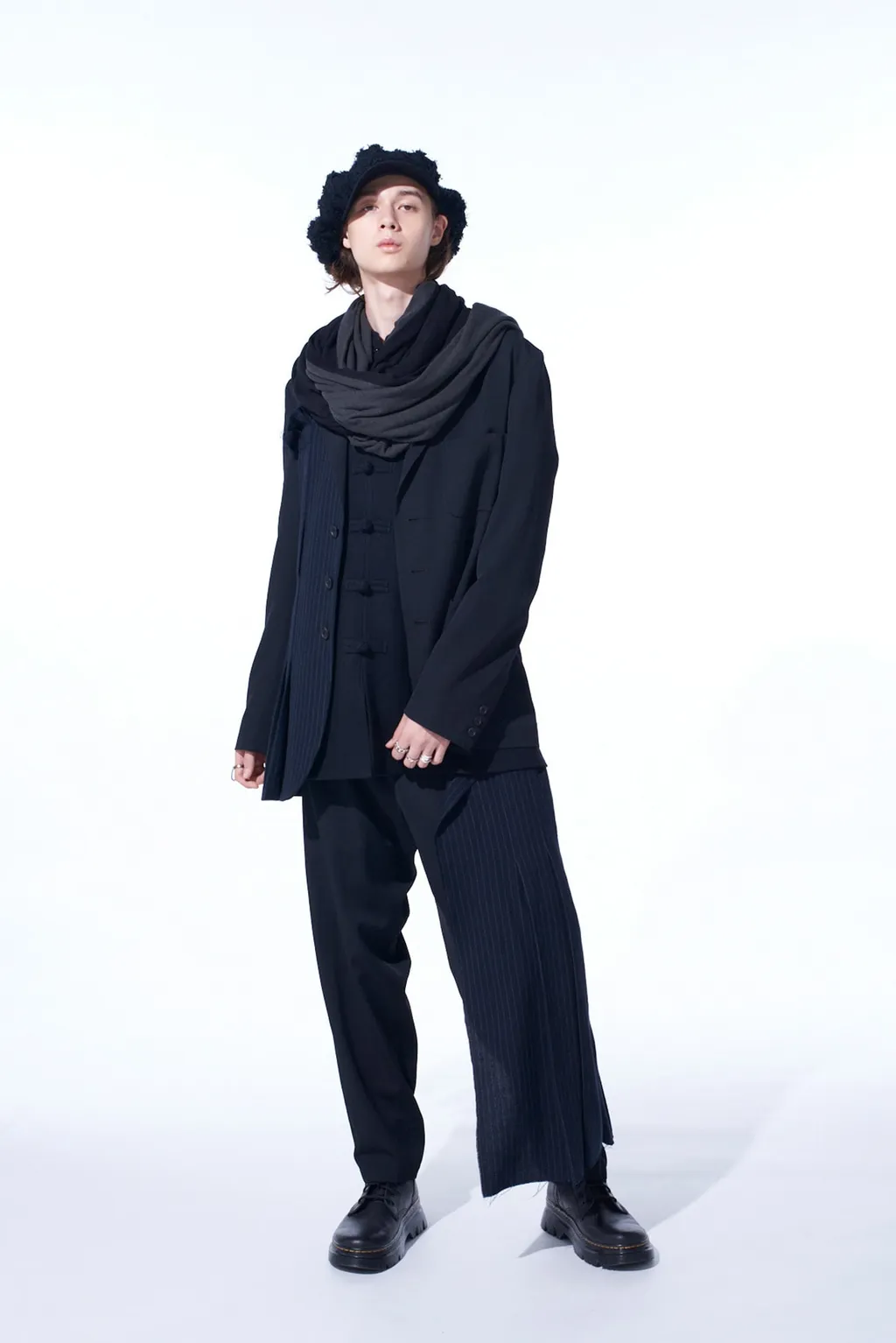 Washer Wool Gabardine Asymmetrical Pleated Jacket
