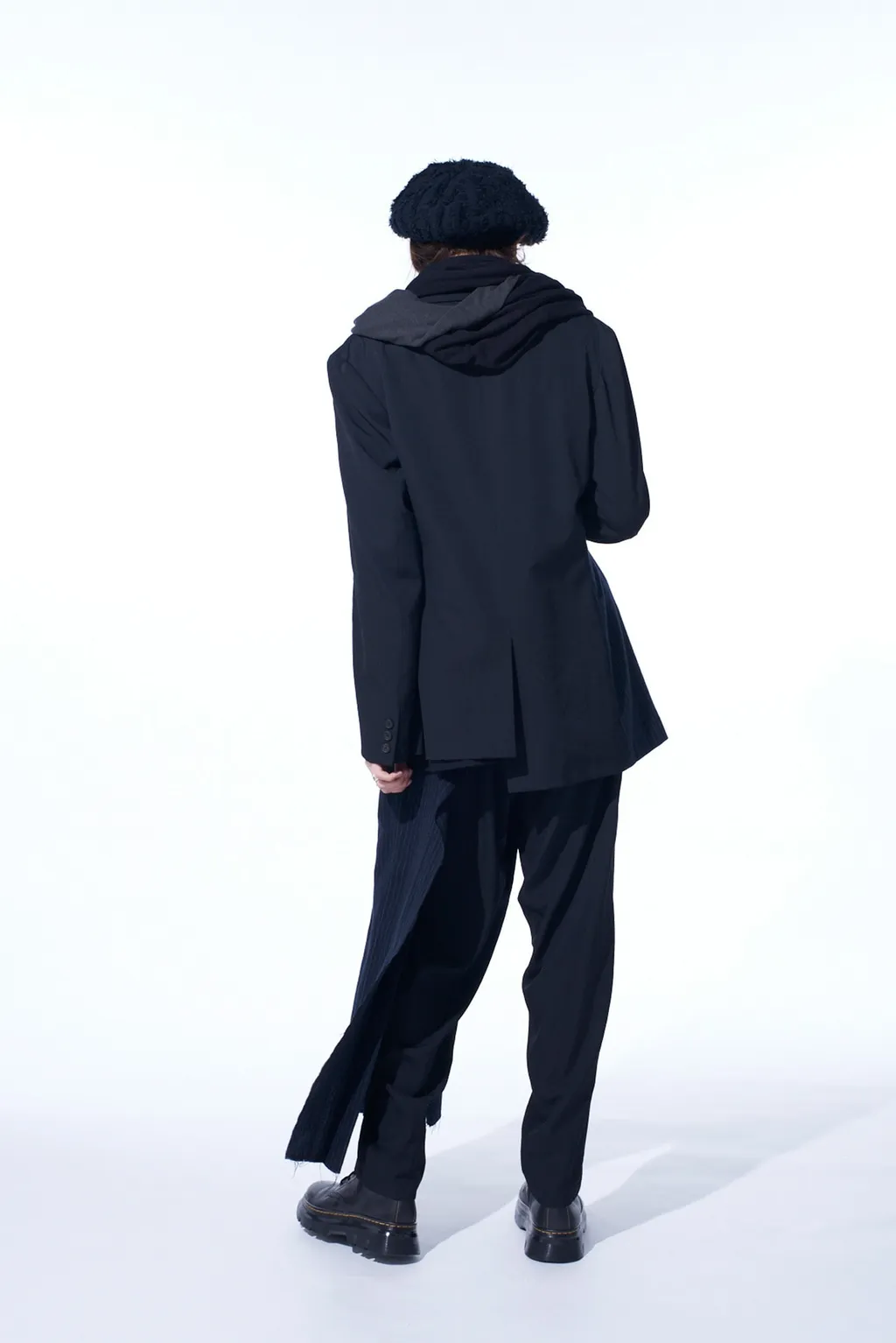 Washer Wool Gabardine Asymmetrical Pleated Jacket