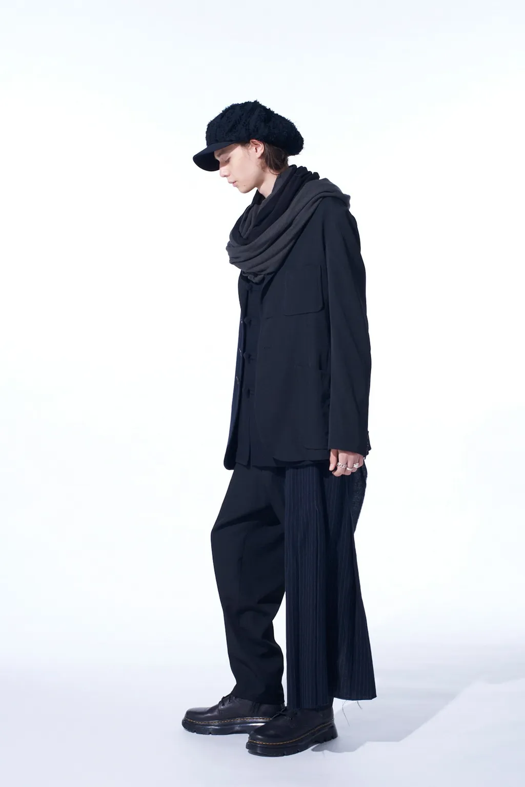 Washer Wool Gabardine Asymmetrical Pleated Jacket