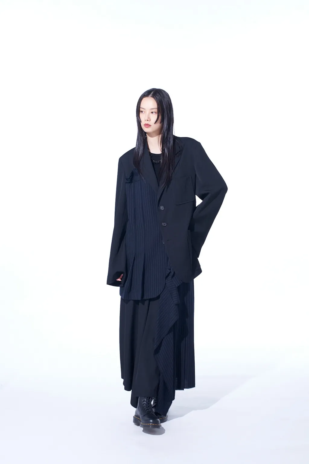 Washer Wool Gabardine Asymmetrical Pleated Jacket