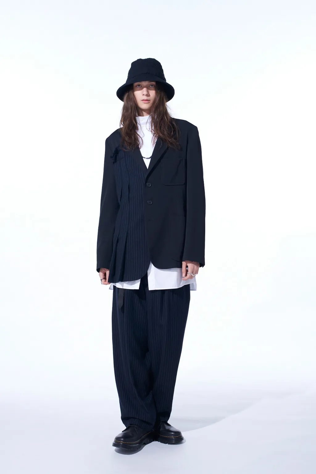Washer Wool Gabardine Asymmetrical Pleated Jacket
