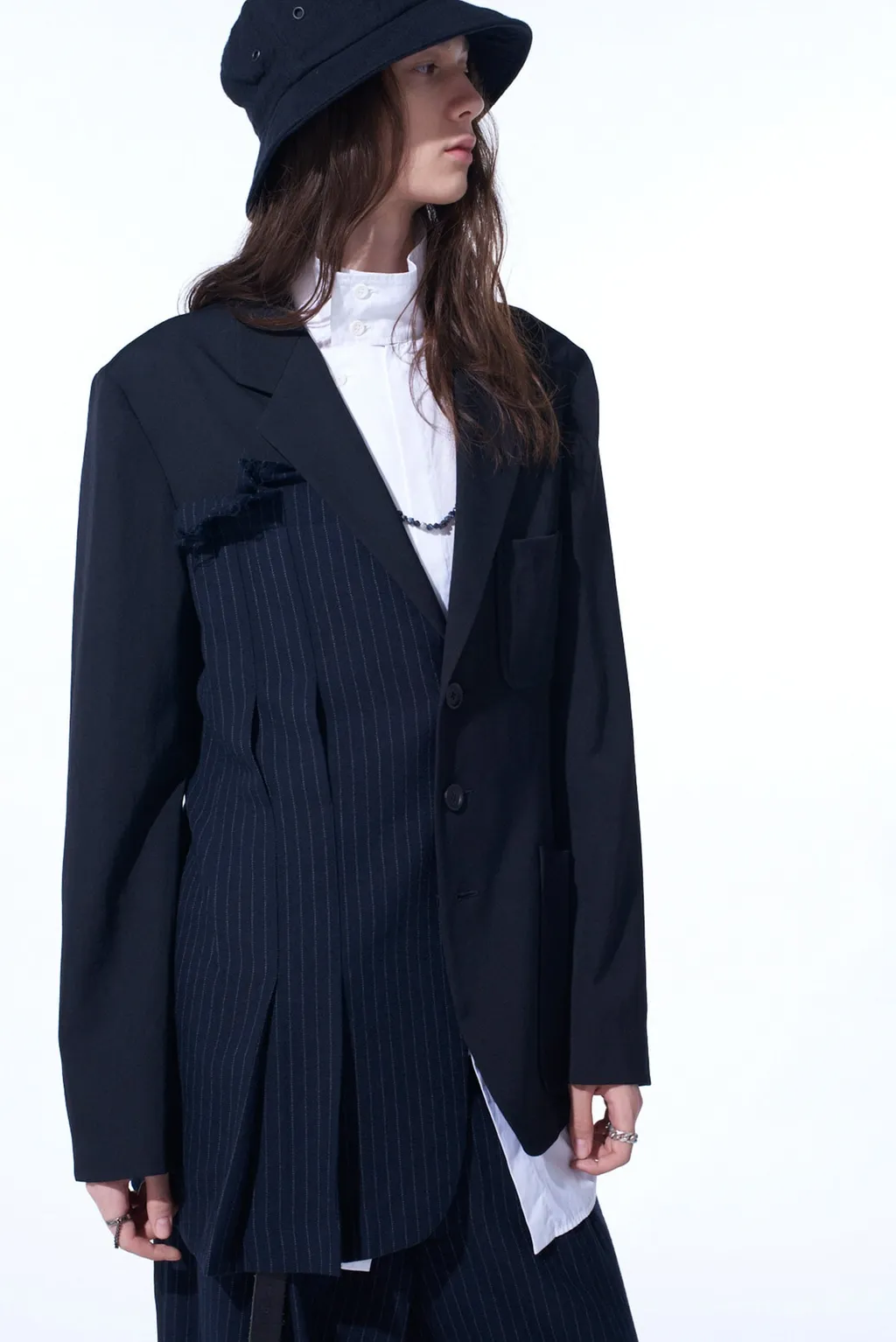 Washer Wool Gabardine Asymmetrical Pleated Jacket