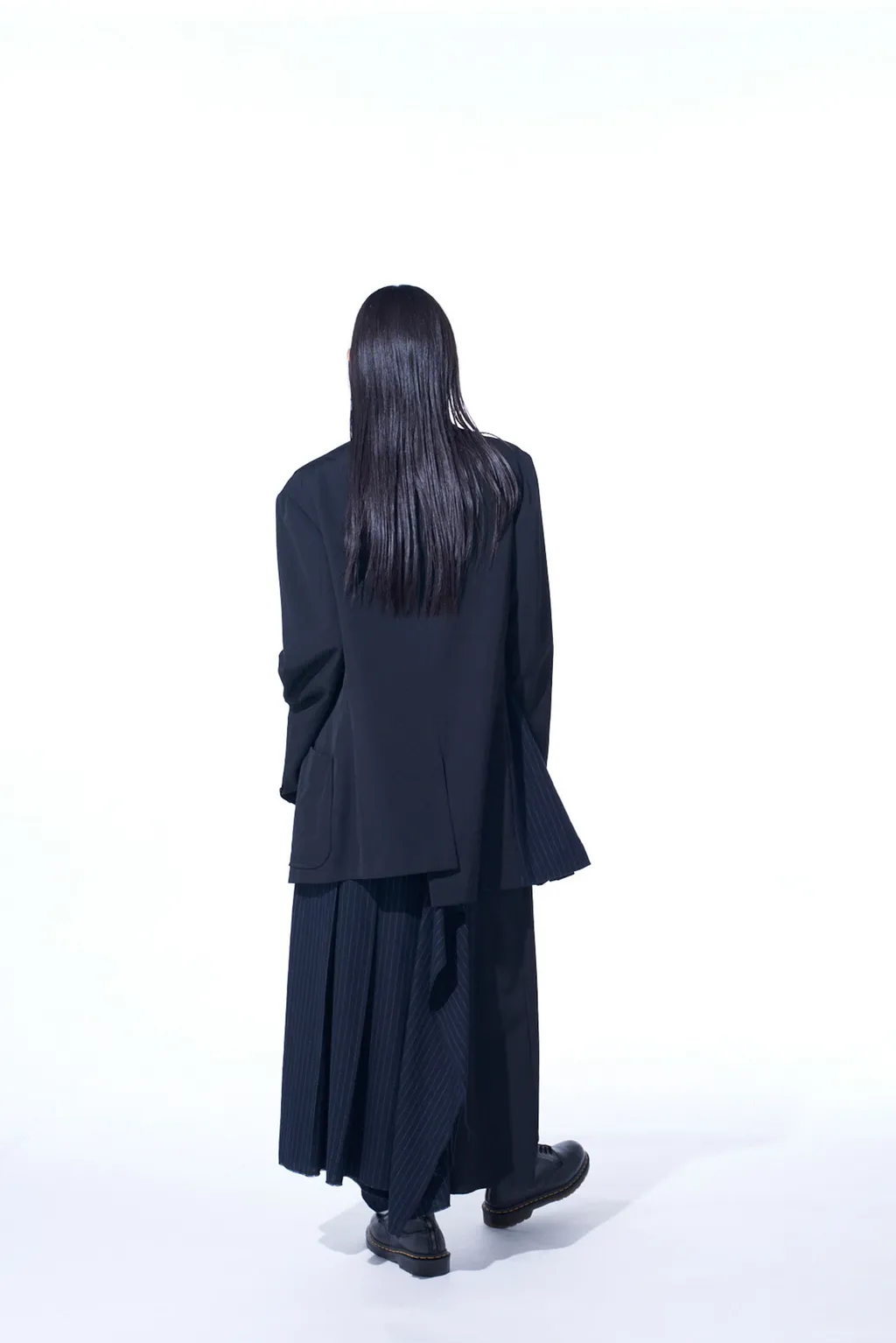 Washer Wool Gabardine Asymmetrical Pleated Jacket