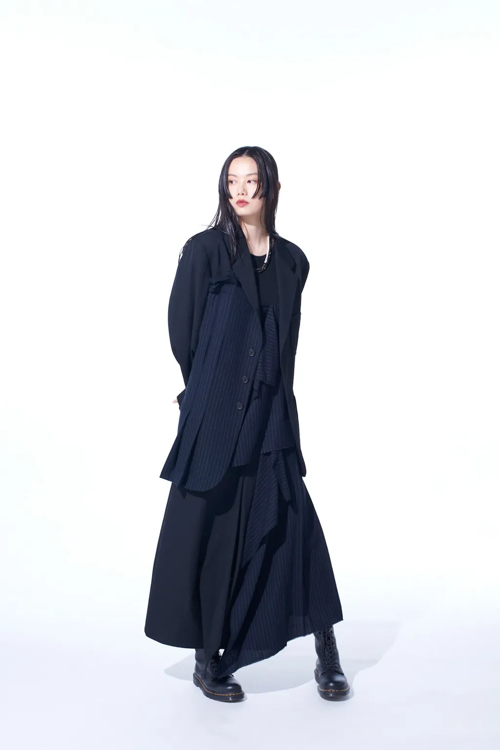 Washer Wool Gabardine Asymmetrical Pleated Jacket