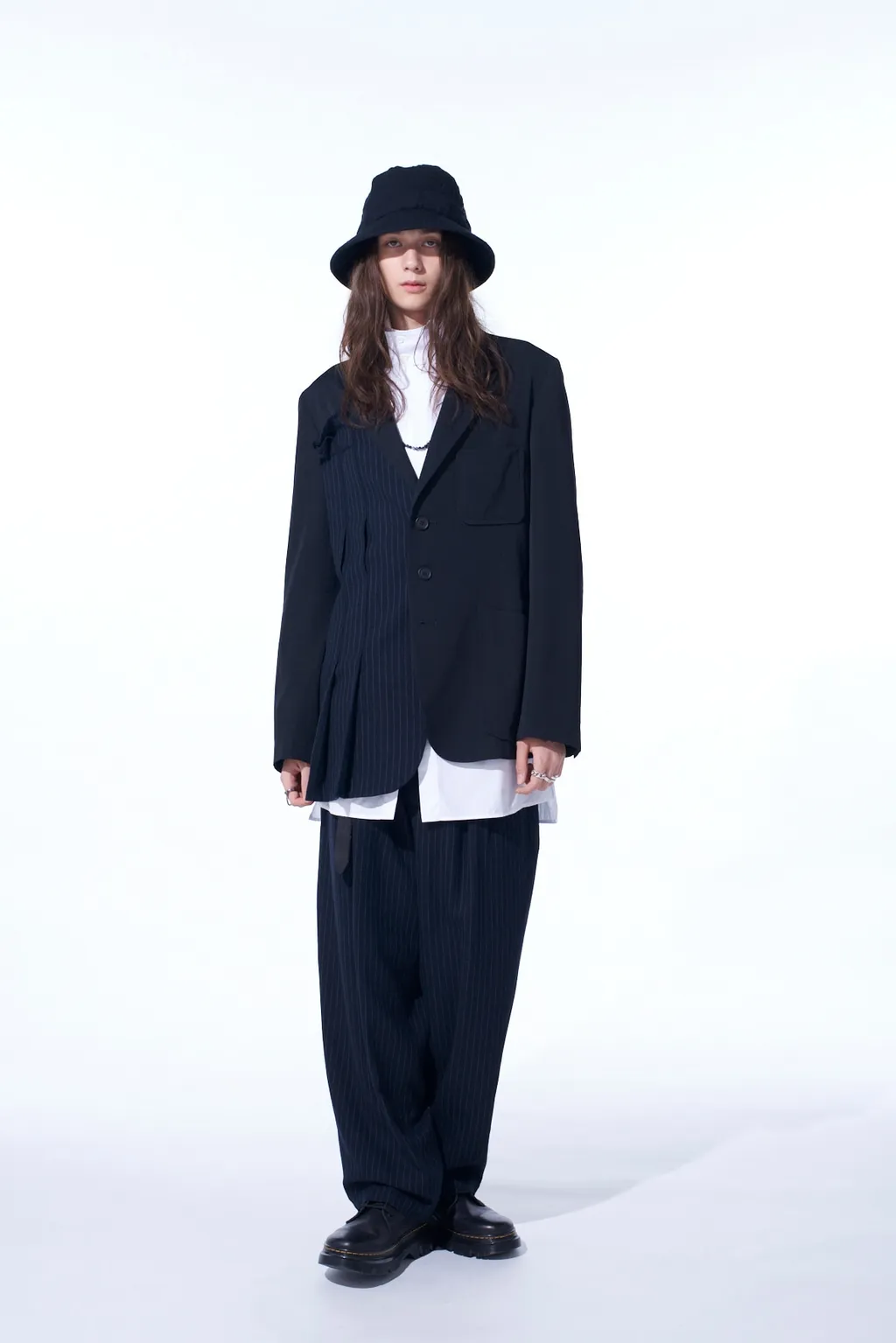 Chambray Viyella Striped Wide Trousers With Side Tape