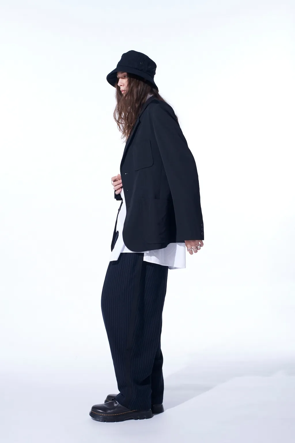 Chambray Viyella Striped Wide Trousers With Side Tape