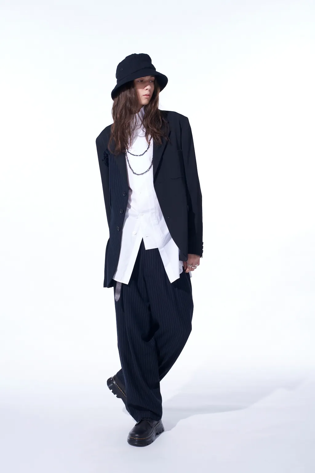 Chambray Viyella Striped Wide Trousers With Side Tape