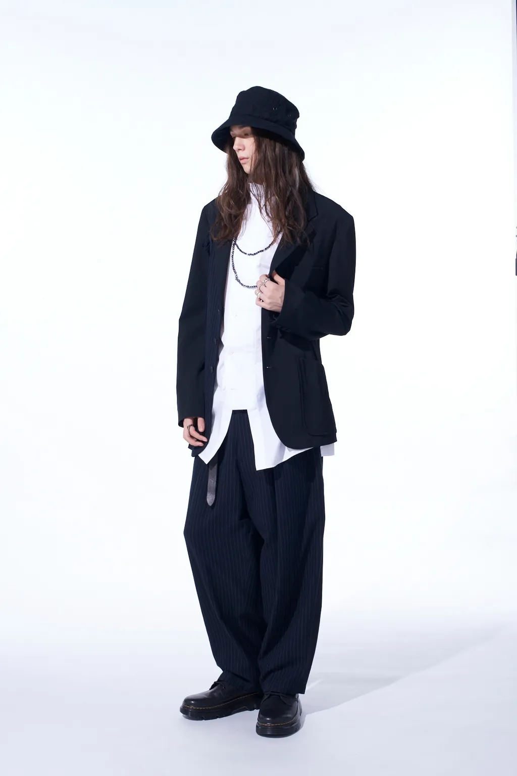 Chambray Viyella Striped Wide Trousers With Side Tape