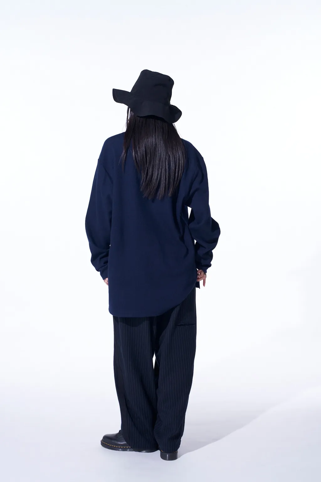 Chambray Viyella Striped Wide Trousers With Side Tape
