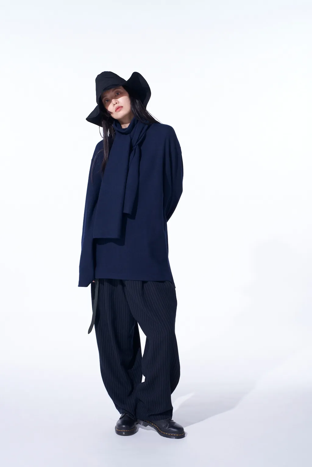 Chambray Viyella Striped Wide Trousers With Side Tape