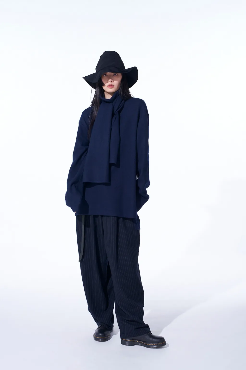 Chambray Viyella Striped Wide Trousers With Side Tape