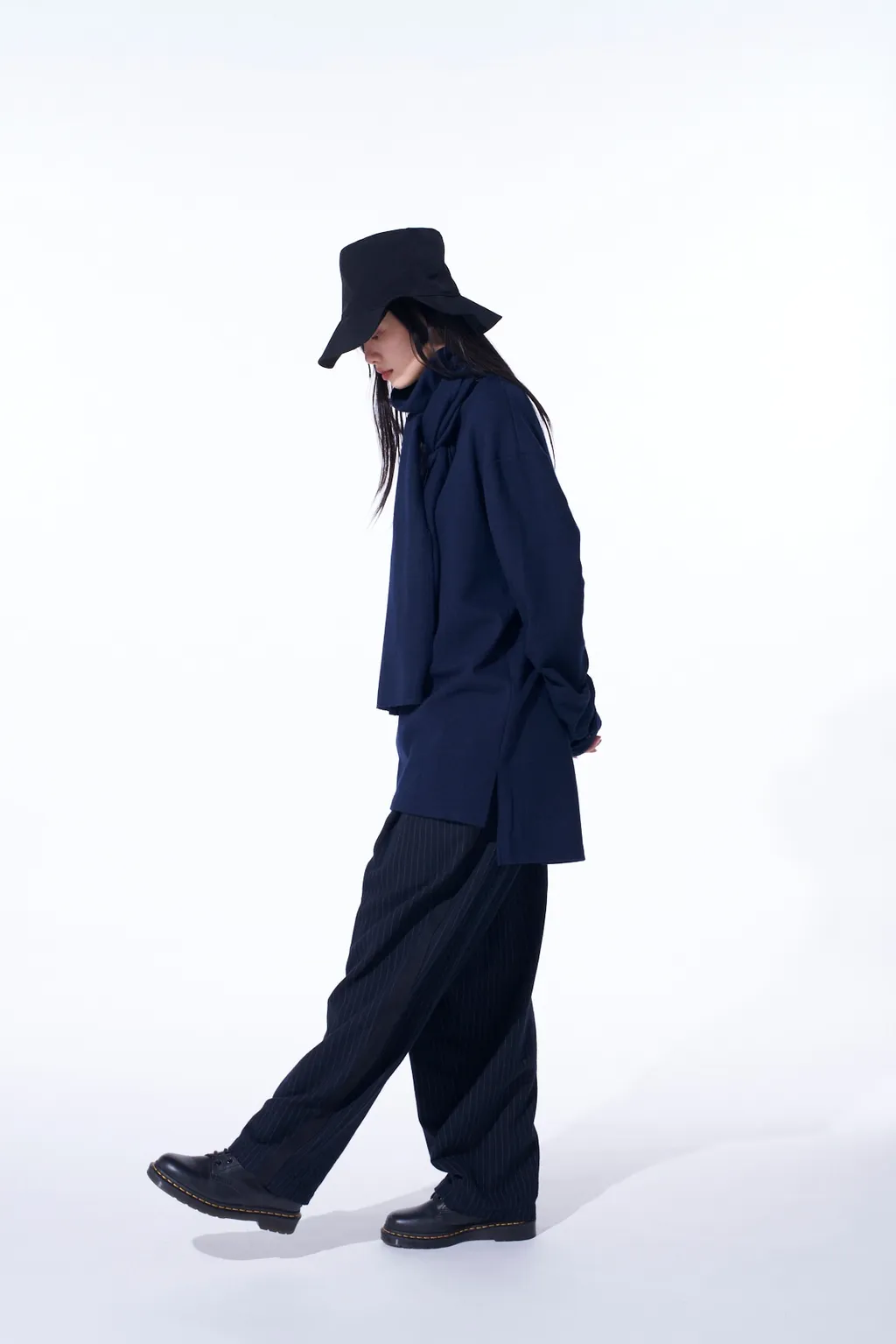Chambray Viyella Striped Wide Trousers With Side Tape