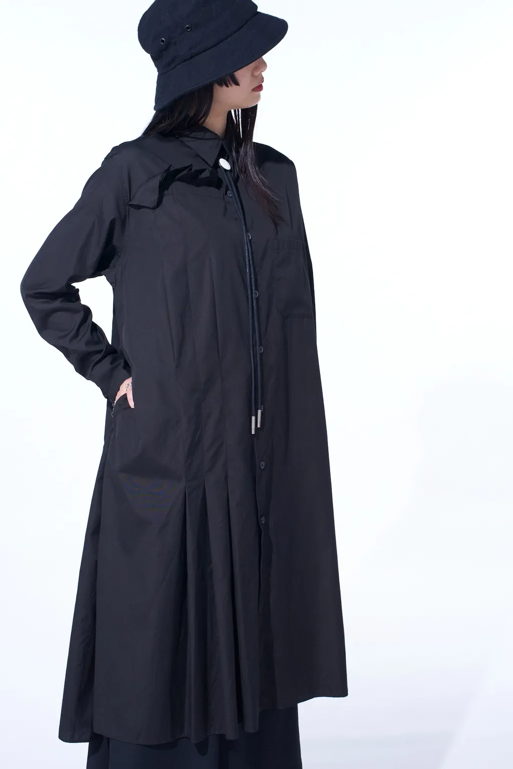 Cotton Broad Pleated Shirt Dress
