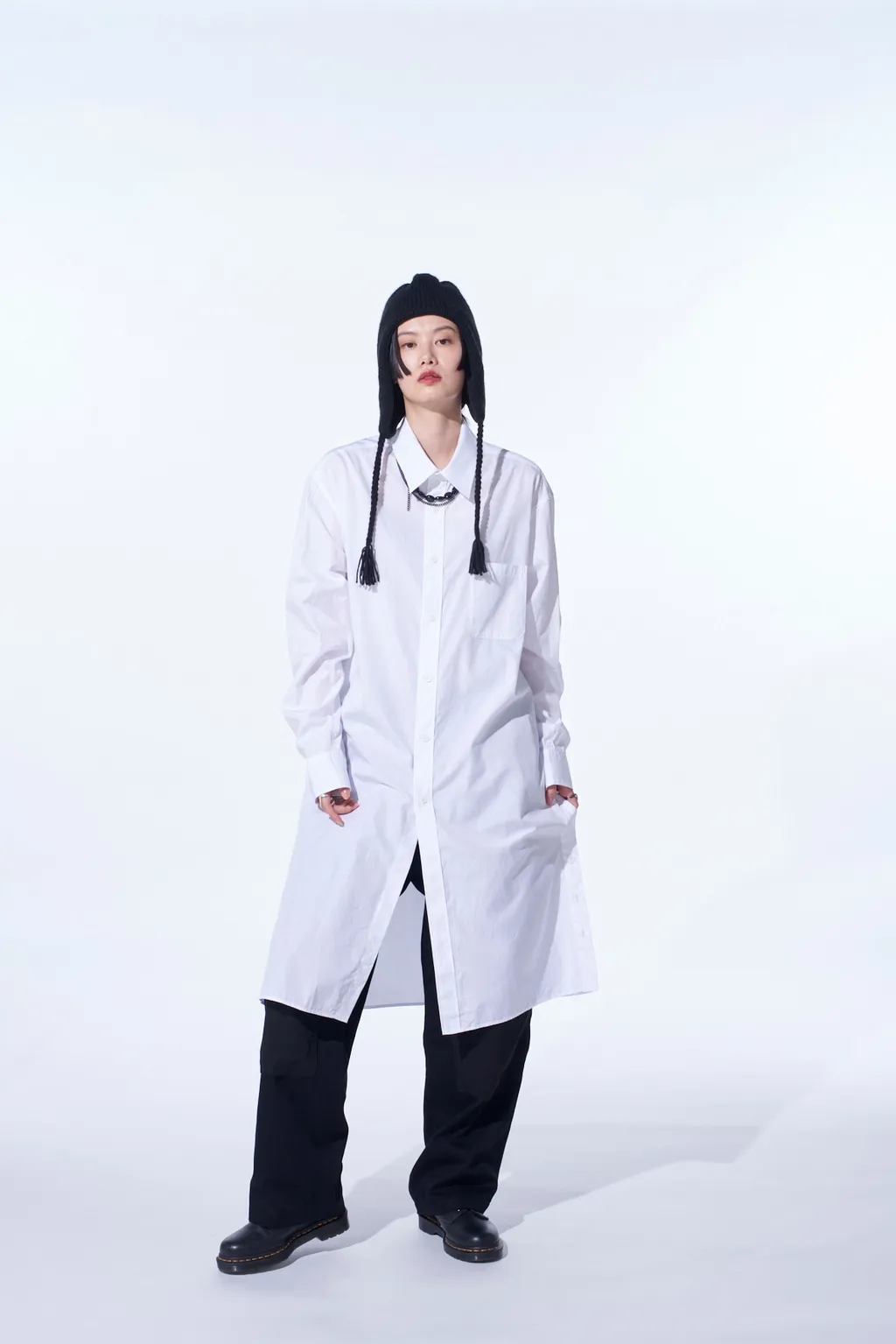 Cotton Broad Button Slits Long Shirt