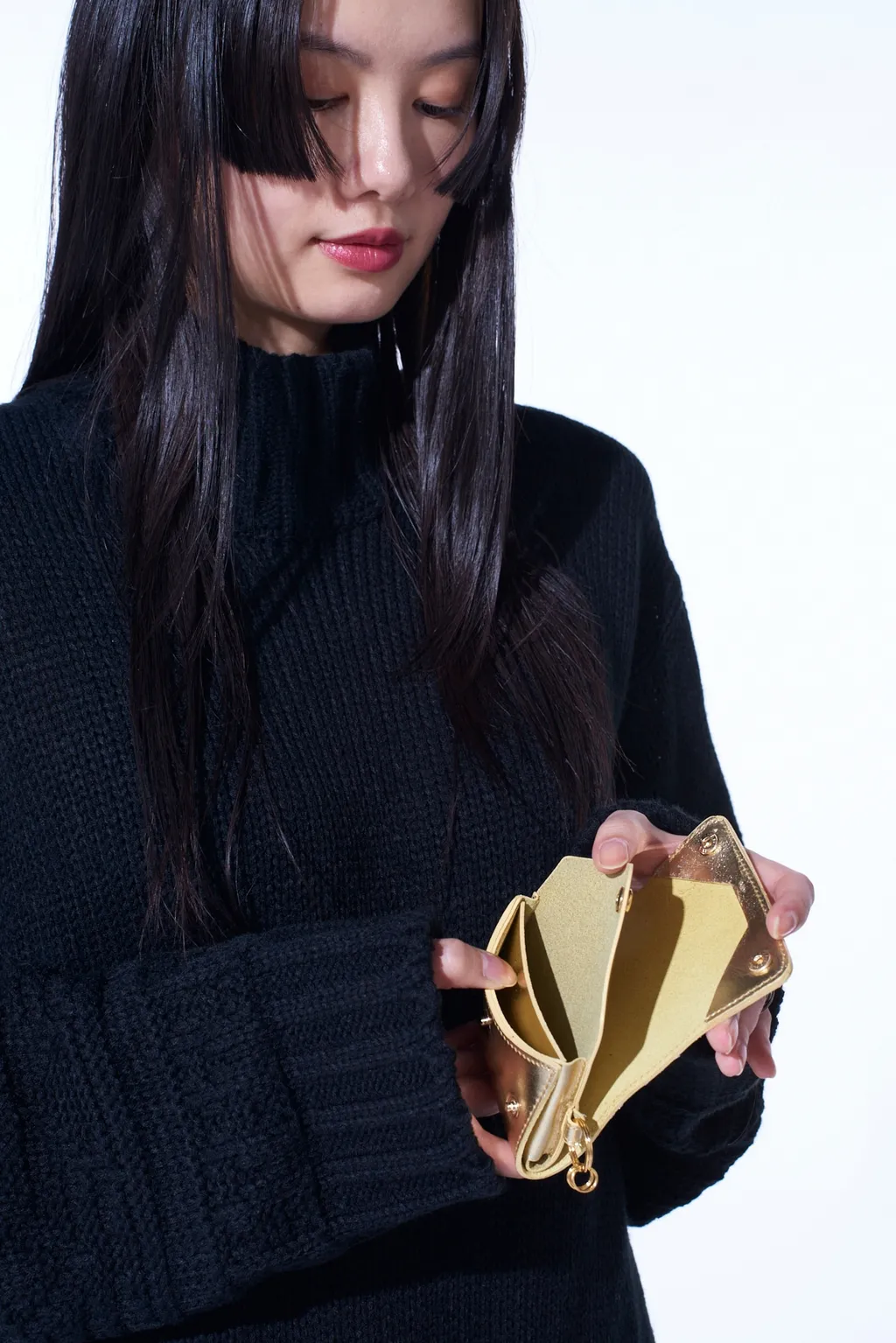 Gold Foil Print Leather Tri-Fold Mini Wallet