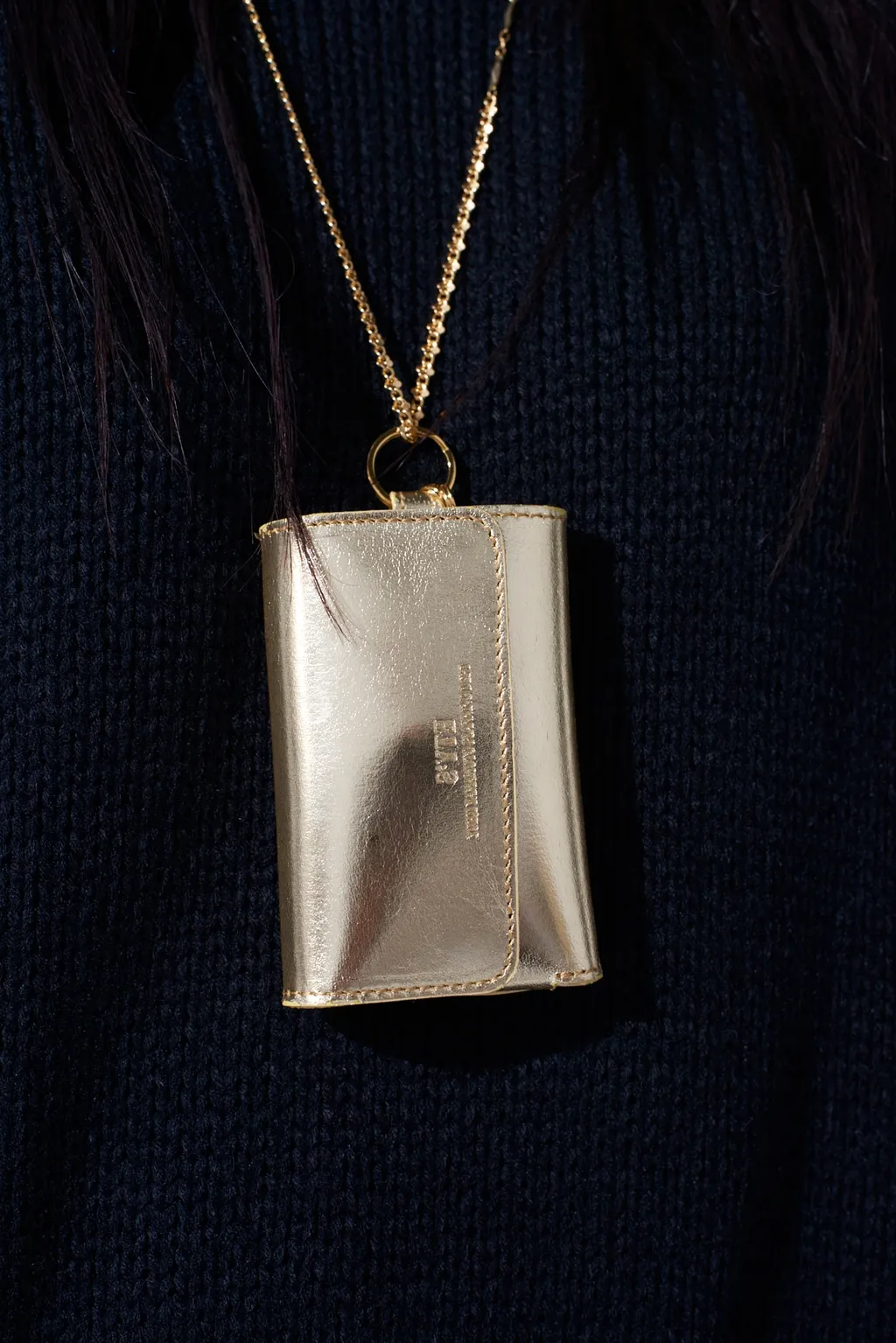 Gold Foil Print Leather Tri-Fold Mini Wallet