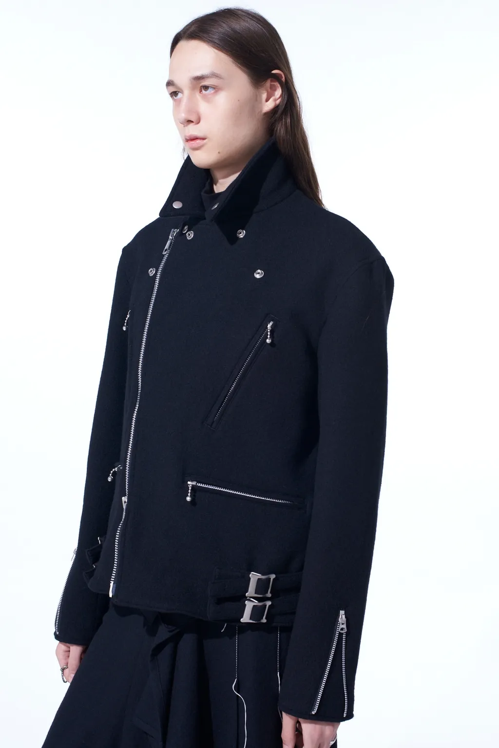 Double-Weave Melton Oversized Motorcycle Jacket