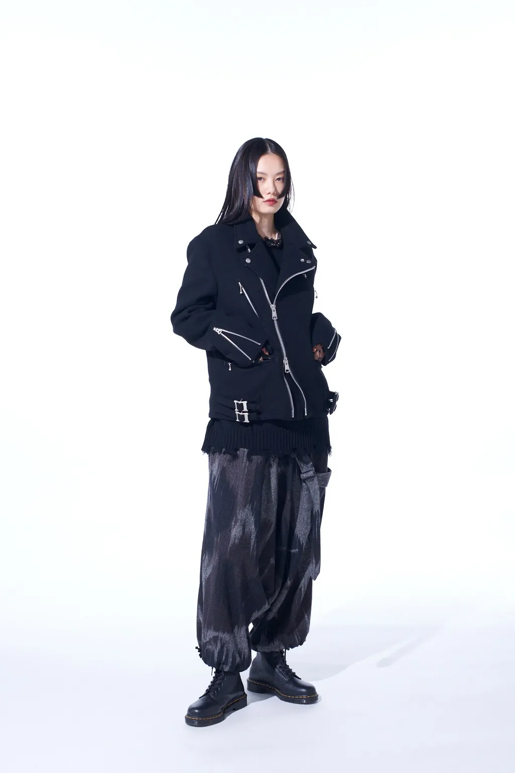 Double-Weave Melton Oversized Motorcycle Jacket