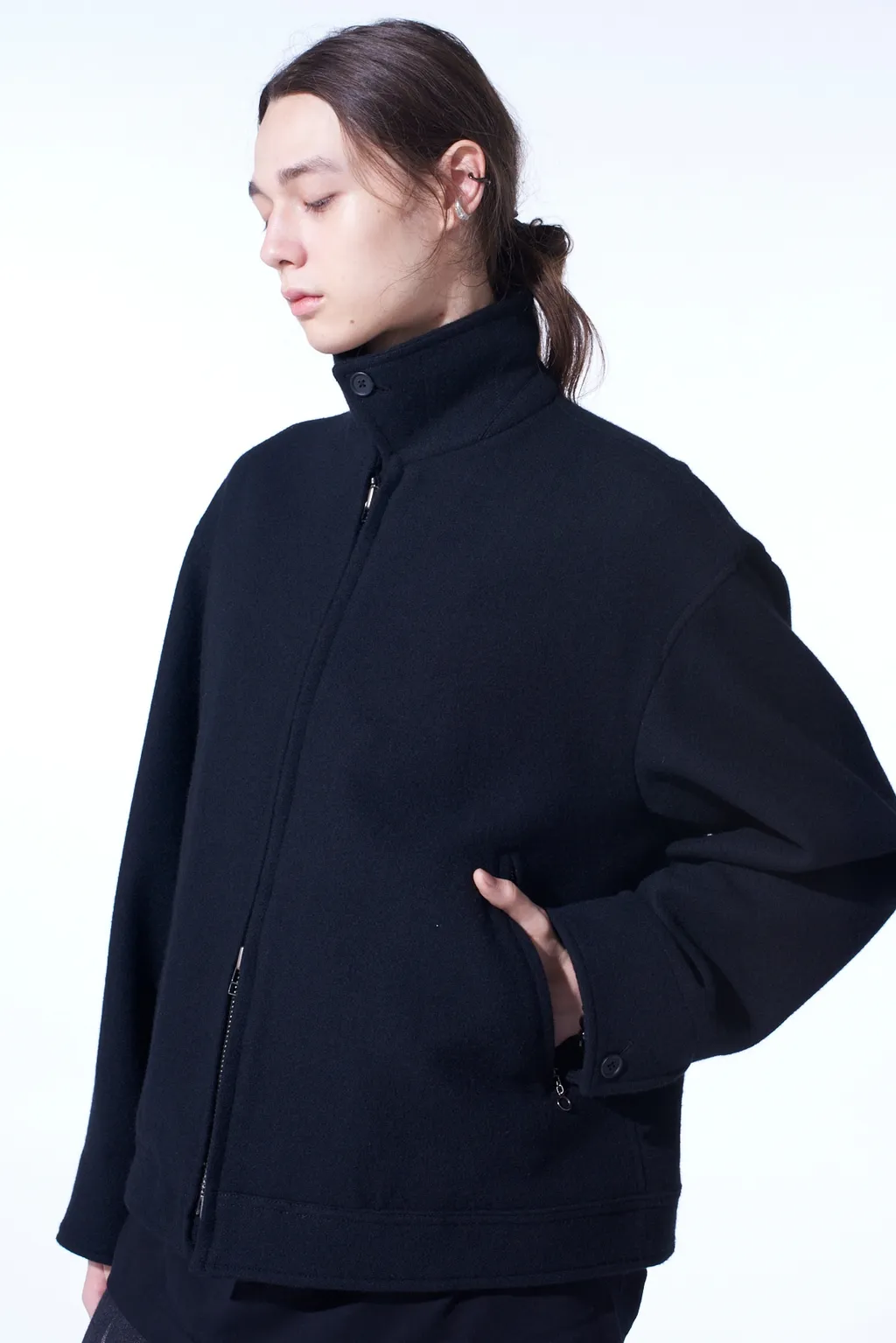 Double-Weave Melton Oversized Zipper Blouson