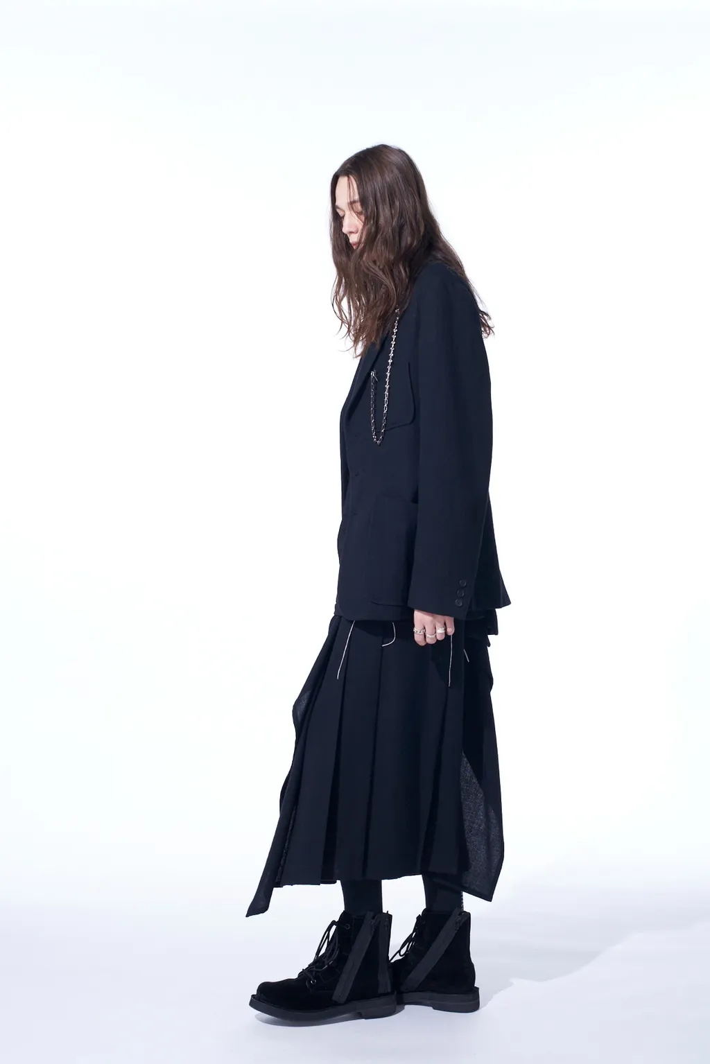 Wool Viyella Asymmetrical Pleated Jacket