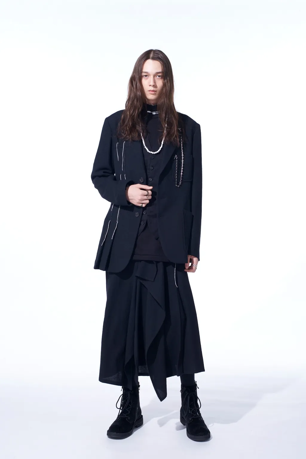Wool Viyella Asymmetrical Pleated Jacket