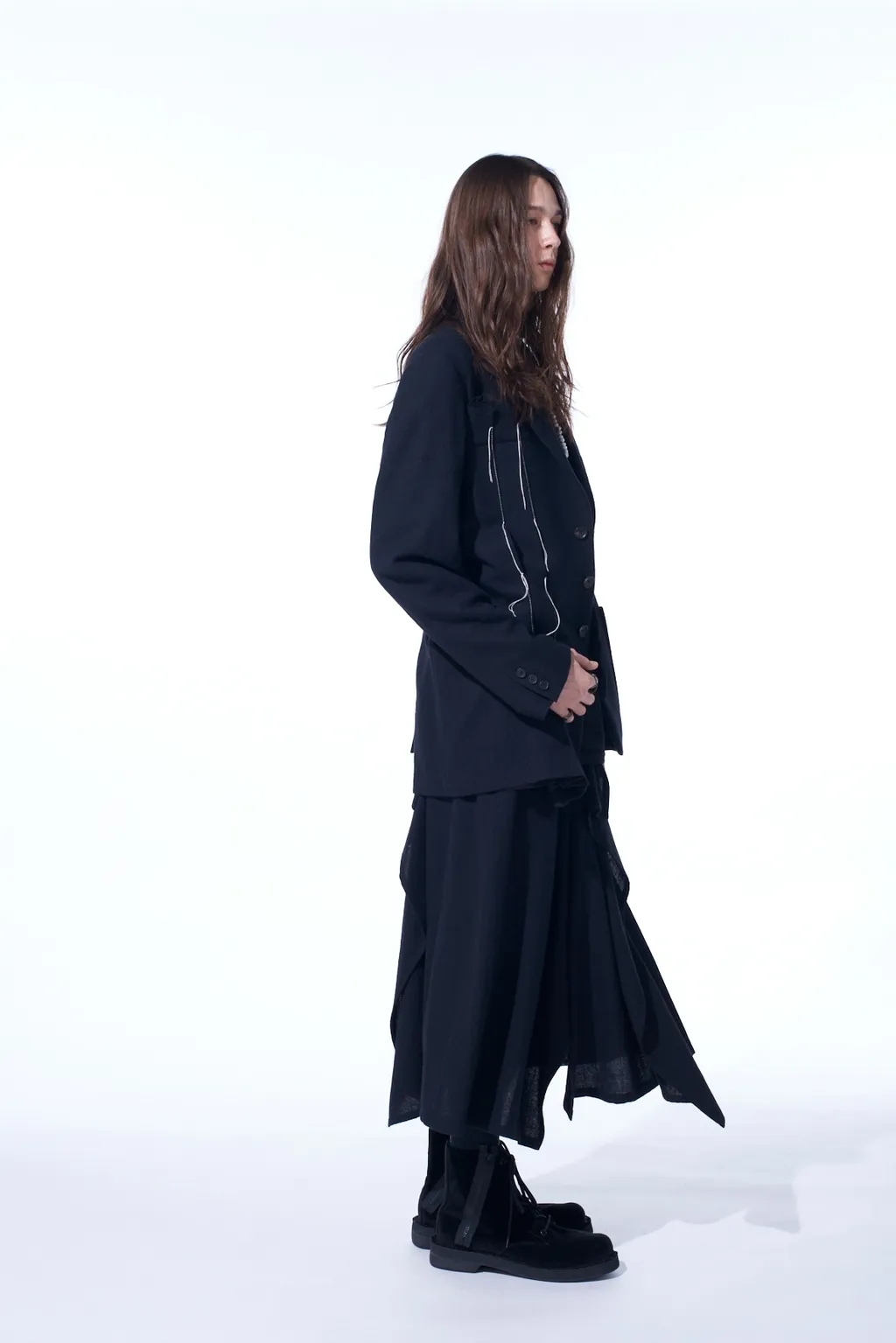 Wool Viyella Asymmetrical Pleated Jacket