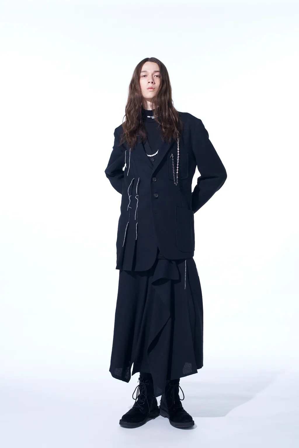 Wool Viyella Asymmetrical Pleated Jacket