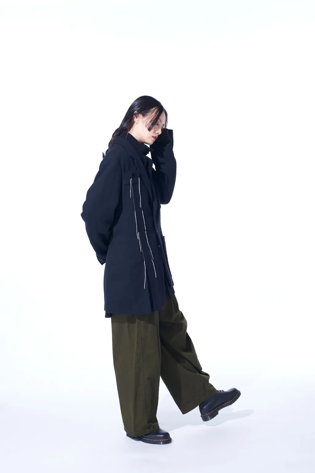 Wool Viyella Asymmetrical Pleated Jacket