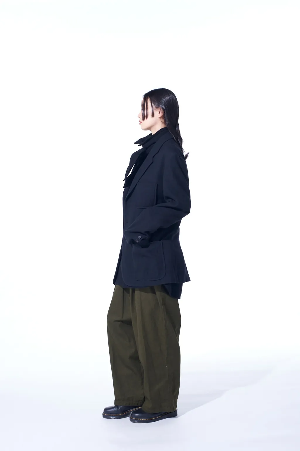 Wool Viyella Asymmetrical Pleated Jacket