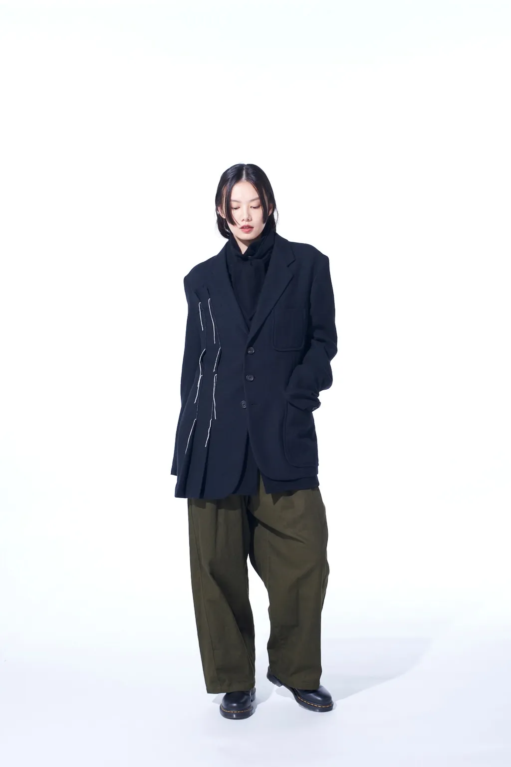 Wool Viyella Asymmetrical Pleated Jacket